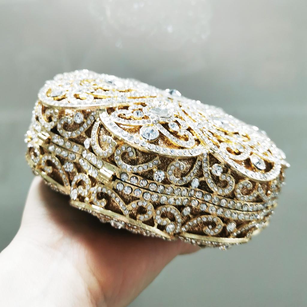 Strass a Fiore Rotondi 6 Colori Borse a Pochette Dorate/Champagne da Donna Borsa da Matrimonio Portamonete da Sera in Cristallo Pochette Metalliche Minaudiere