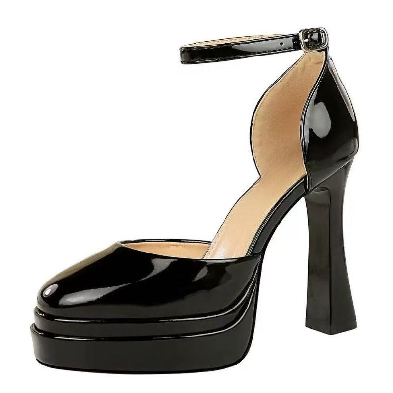 Fashion New Mary Jane High Heels Women's Fashion Round Toe Shallow Mouth One Line with Platform Anti-Slip Wear-Resistant High Heels