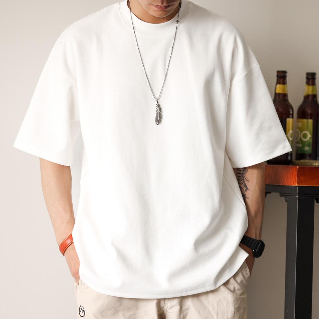 Heavy Small Neckline Short-sleeved T-shirt Men's Loose Summer Casual Solid Color Anti-wrinkle Large Size T-shirt