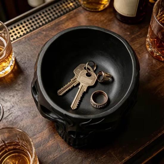 Small Item Storage Bowl 3D Printed Gothic Skull Decorative Catchall Bowl, Holder for Key Unique Entryway Coin Jewelry, Dark Art Desktop Ornament Home