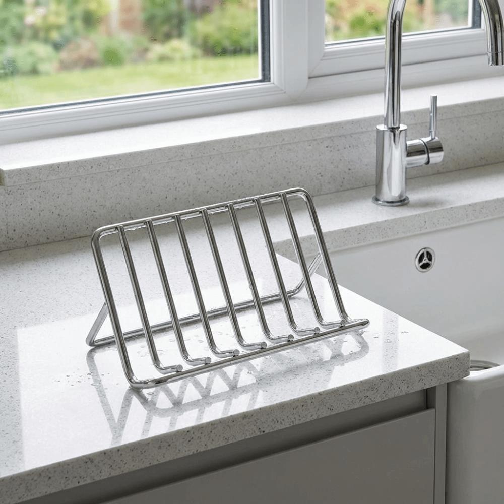 Non-slip Stainless Steel Soap Rack Space Saving Rustproof Soap Holder with Drain Tray Ventilated Soap Storage Box Kitchen