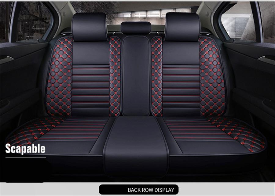 Black Red Wear-resistant PU Leather Full Set Car Seat Covers for 5-seater Vehicles