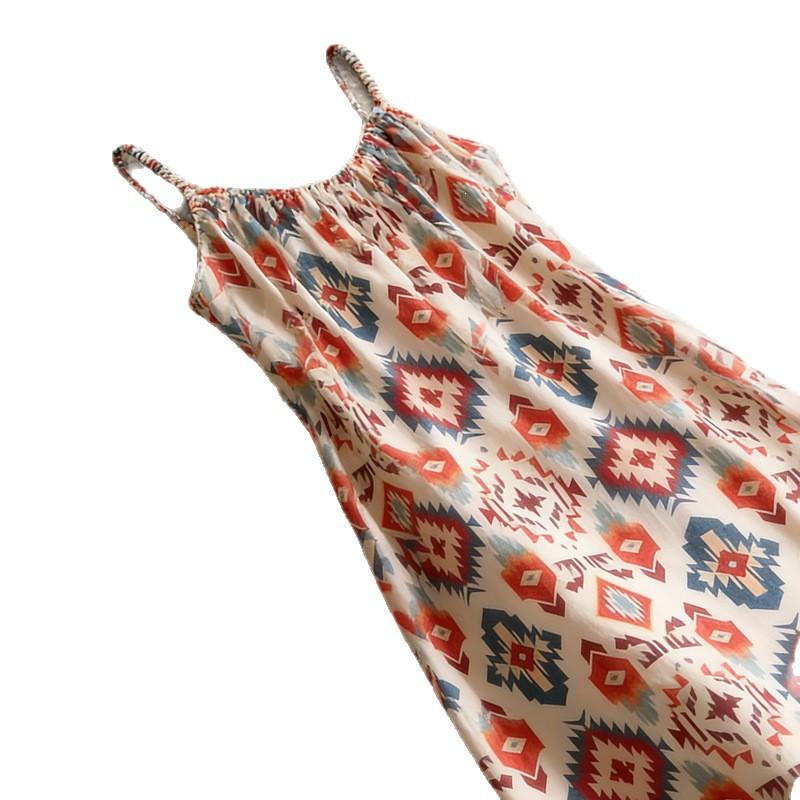 French print suspender dress women's summer loose design sense niche retro high sense light luxury fairy skirt