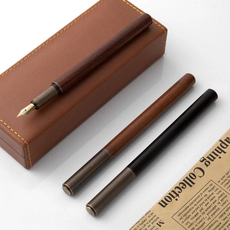 1pc Luxury Retro Wood Bronze Fountain Pen Office Business Writing Art Calligraphy Ink Pens 0.5mm School Student Stationery Gifts