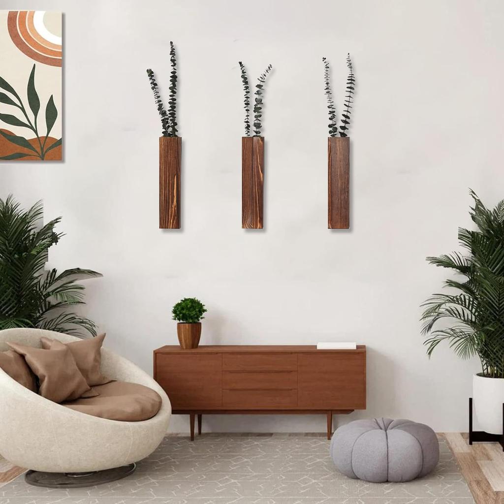 Wood Wall Planter Wall Decor for Artificial Flower Plants Wooden Plant Holders Wall Plant Pocket Vase Hanging for Living Room Be