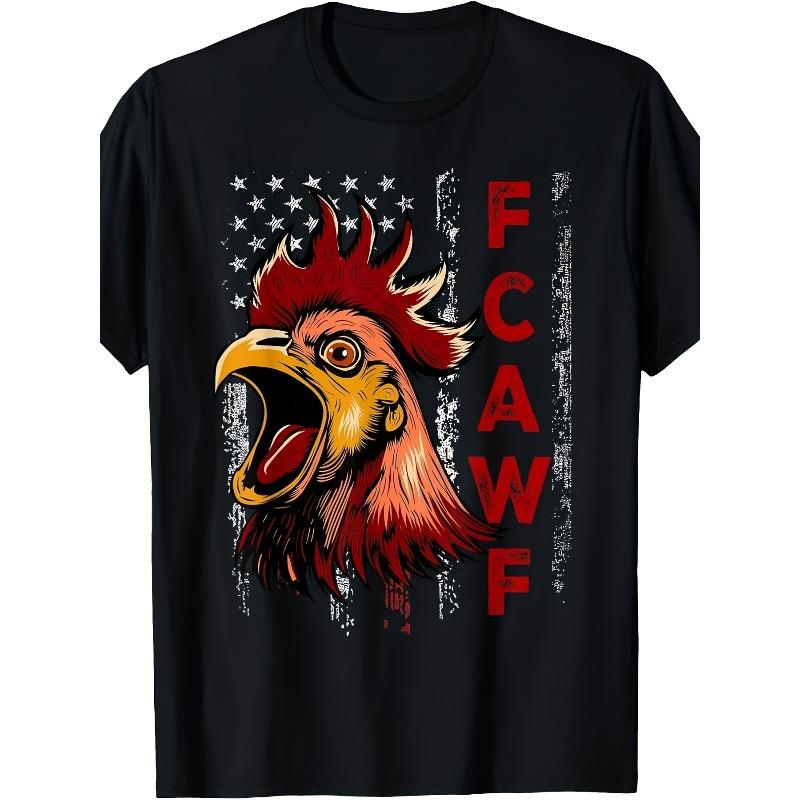 Европейские размеры Мужская забавная футболка с петухом и курицей, винтажная, с флагом США | Графическая футболка-новинка с состаренным дизайном флага и петуха S чёрный