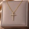 316L Stainless Steel Zircon Jesus Cross Pendant Necklaces For Women Hip Hop Gold Color Cross Necklace Party Jewelry Gift
