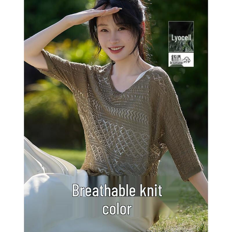 Demana French Style Breathable Lyocell V-Neck Knit Top XL