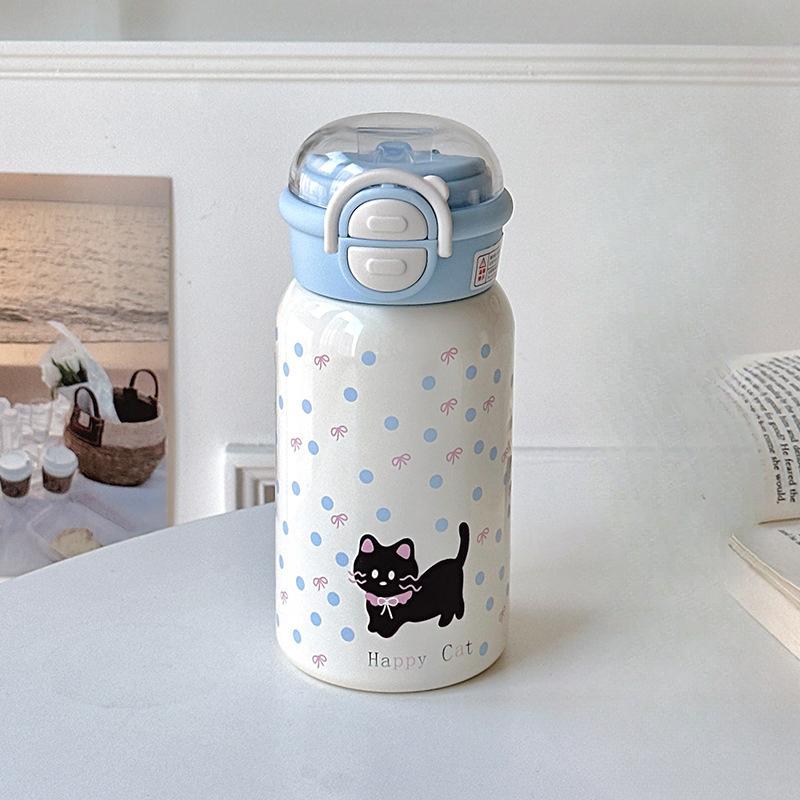 Nová Ins Větru Vysoká Úroveň Vzhledu Termoska na Dvojitý Nápoj Dívky Velkoobjemový Nerezový Kelímek na Vodu Roztomilý Kelímek s Malou Černou Kočičkou