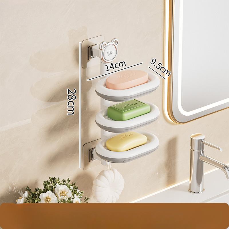 Non-perforated Wall-mounted Soap Box Multi-layer Rotating Bathroom ShelfDraining Box
