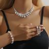 European and American Diamond Studded Super Sparkling Necklace Earrings Bracelet Fashionable High-end Women's Set