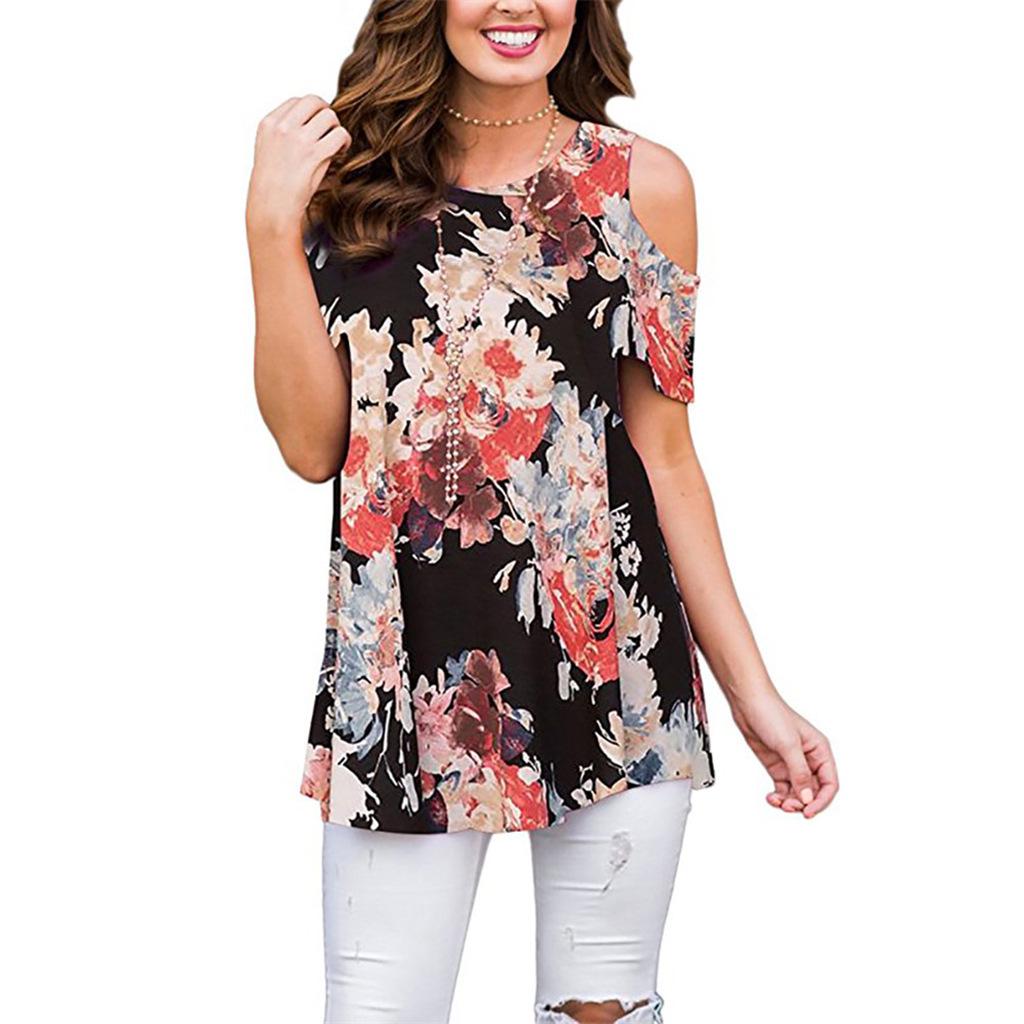 QICED Летний принт с открытыми плечами и коротким рукавом — фото 17