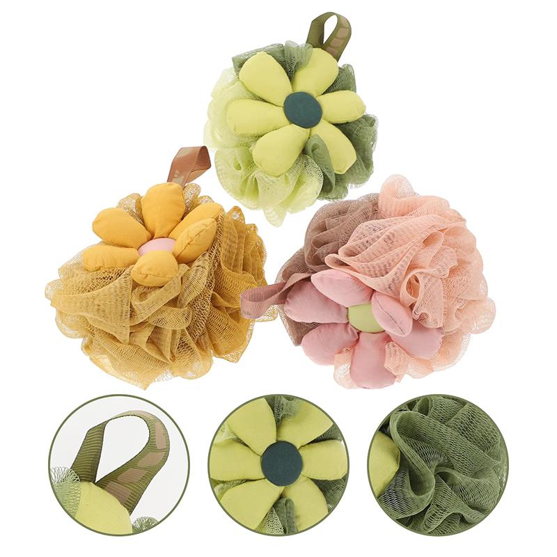 Bath Flower Shower Loofah Reusable Body Scrubber Exfoliating Mesh Bath Accessories For Kids Adults Lanyard Included Soft PE