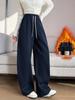 Women's Plus Velvet Wide-Leg Pants, Casual High School Sports Sweatpants, Thickened for Autumn/Winter
