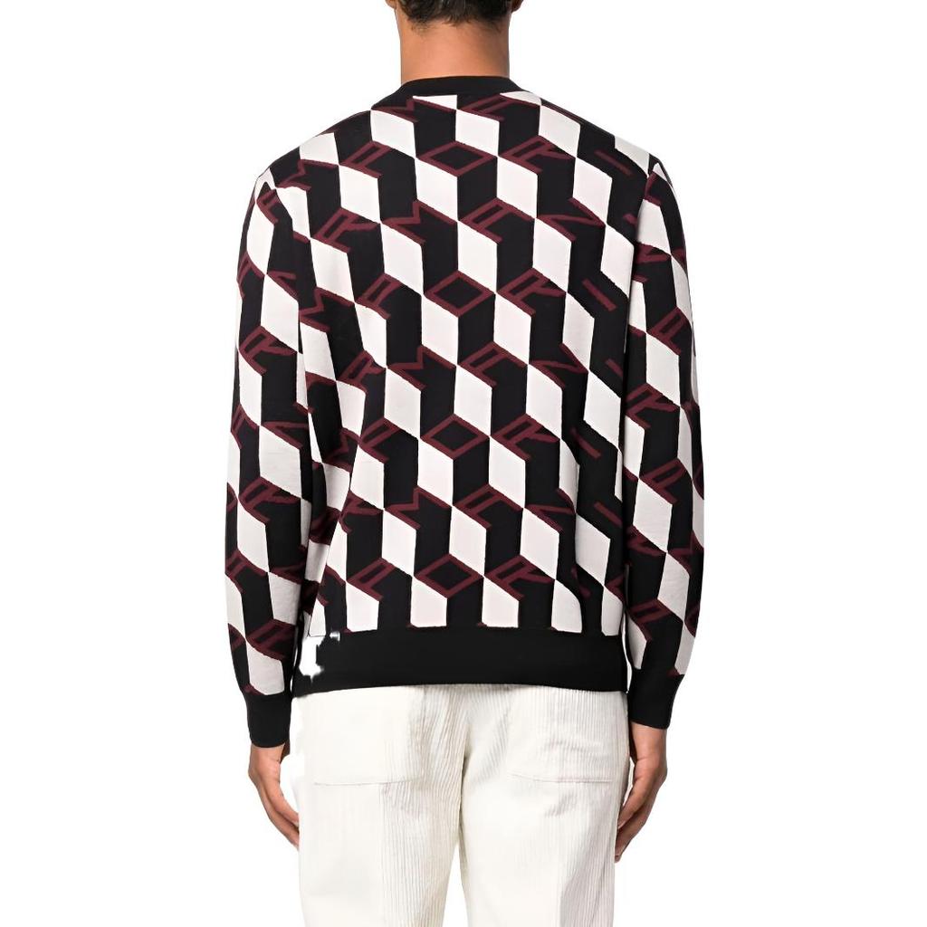 Emporio Armani FW22 Geometric Pattern Logo Jacquard Crew Neck Long Sleeve Sweater Men Sweater Multicolor 6L1MXX-1MCQZ-F318