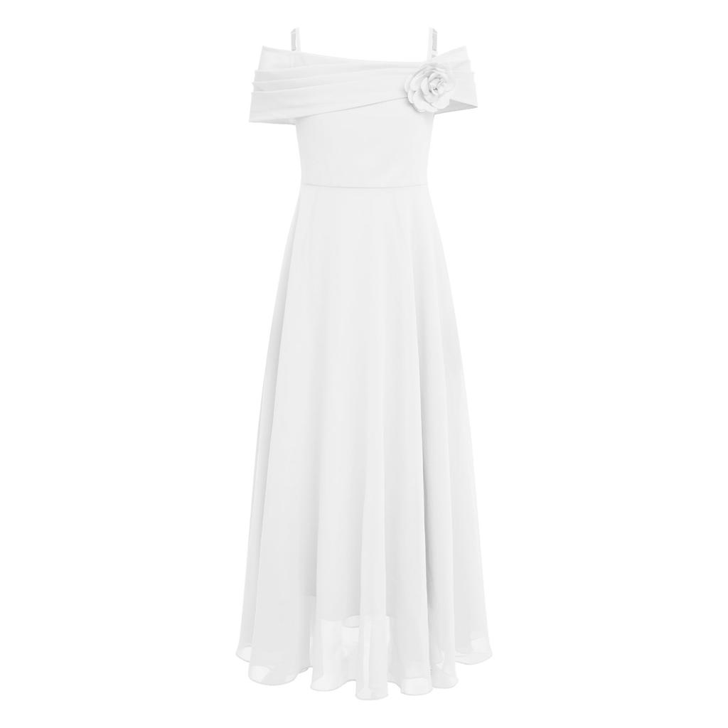 Dětské Dívčí Elegantní společenské šaty s 3D květinovou nášivkou nařasené šifonové šaty do A pro družičky narozeninové plesy