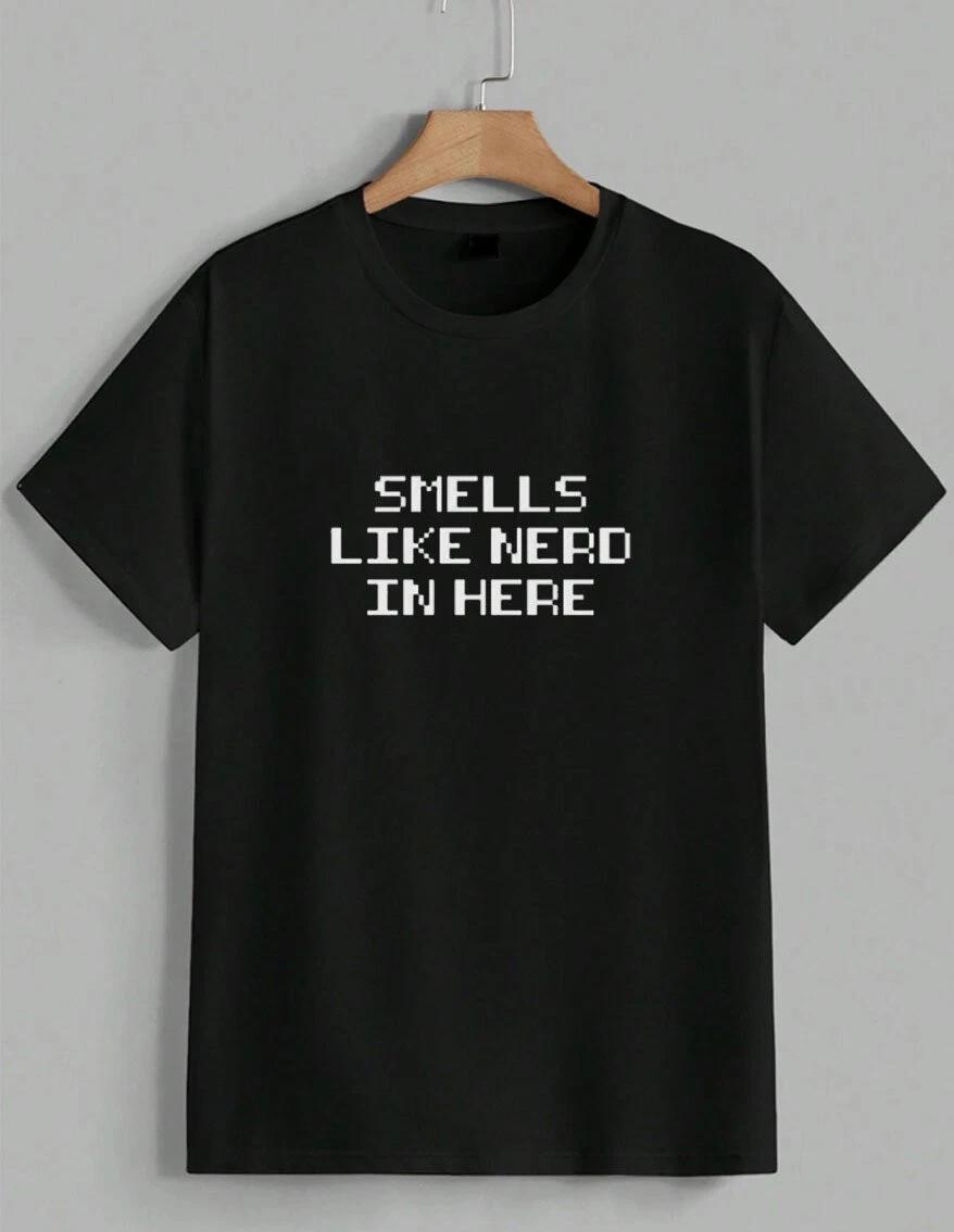 Smells Like Nerd Smart Nerdy T-Shirt Funny Gamer Pixel Graphic Tee Unisex L