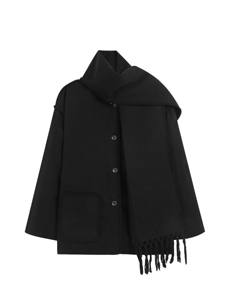 2023 Autumn/Winter European & American Fashion Women's Woolen Coat with Scarf Tassel