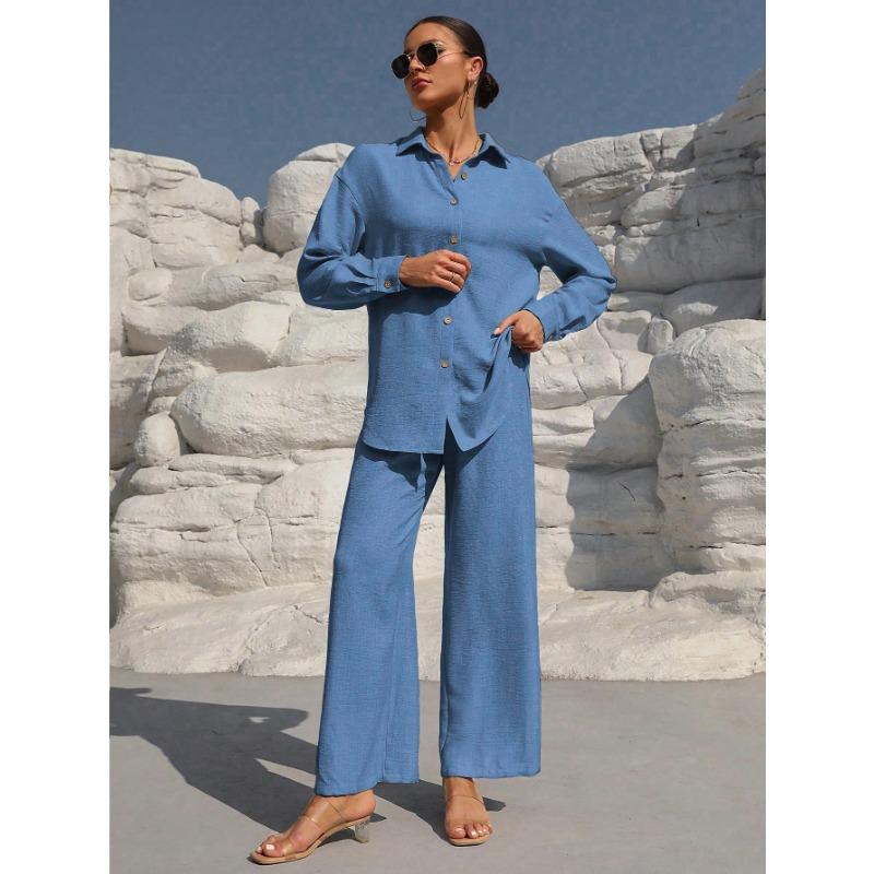 YYFS Damemote Uformelt Vår Høst Ensfarget trykk Langermet POLO Neck Bukser Bukser Drakter