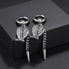Unique Design Fashion Feather Angel Wings Rivet Tassel Drop Earrings for Men, Hip Hop Rock Stainless Steel Ear Jewelry Gift