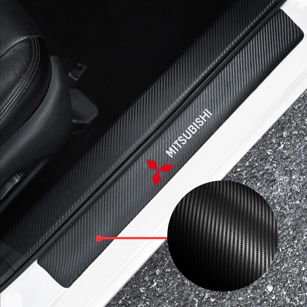 4Pcs Car Door Plate Sill Scuff Cover Stickers Auto Accessories For Mitsubishi Outlander Pajero Lancer Eclipse Cross Ralliart ASX