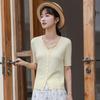 Women's One-Size Single-Breasted Solid Color Slim Fit Knit Short Sleeves Shirt