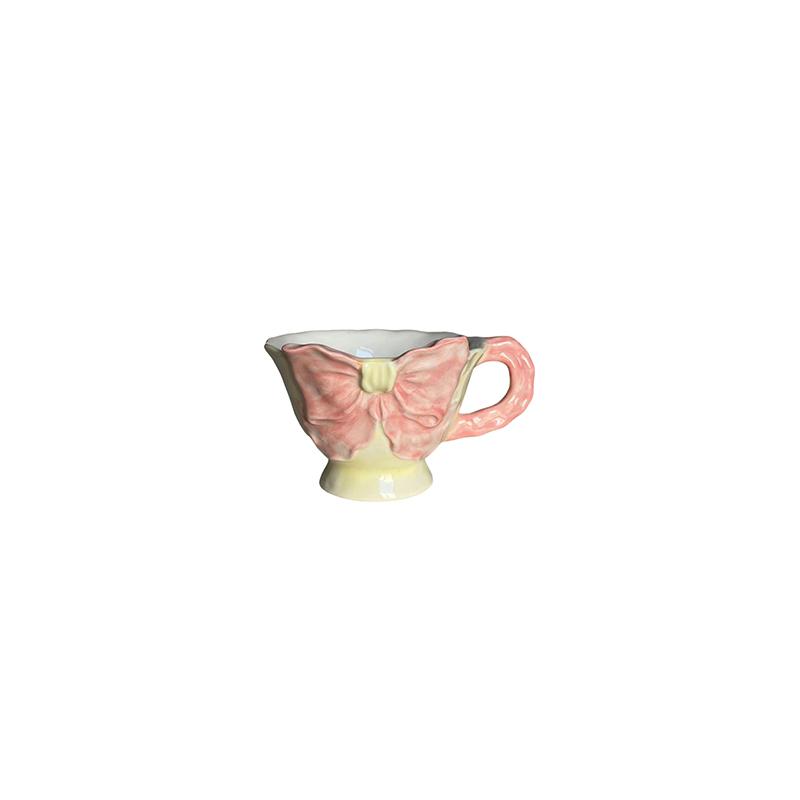 

1Pc 180ml Hand-Painted Bowknot Ceramic Coffee Cup, Hand-Pressed Flat Handle Mug, Suitable for Coffee Shop Latte Hand-Ground Coffee Cup, 101-200ml жовтий