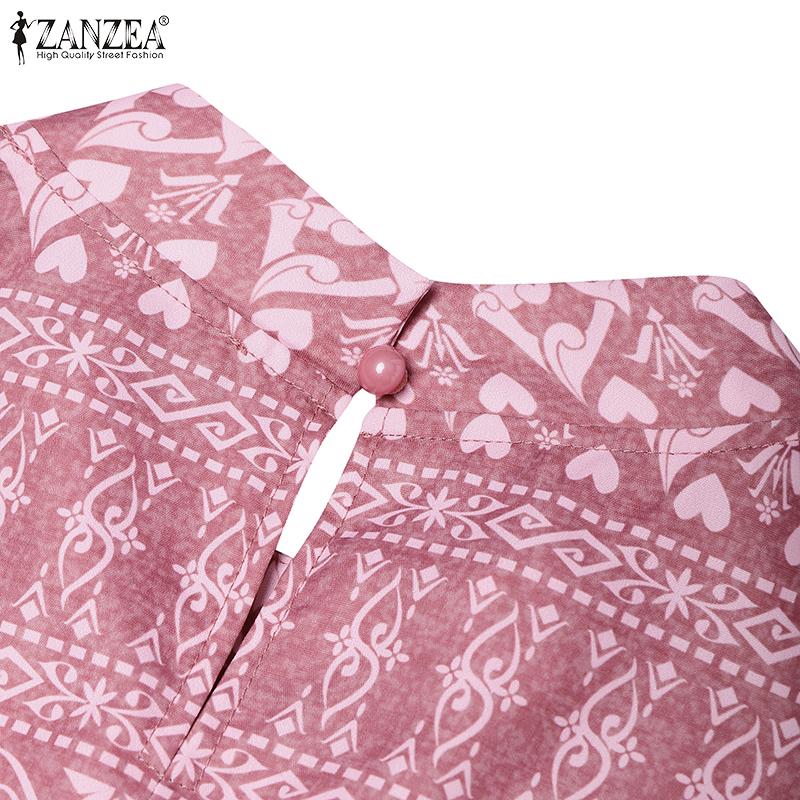 ZANZEA Women Casual Round Neck Ethnic Print 3/4 Sleeve Blouse