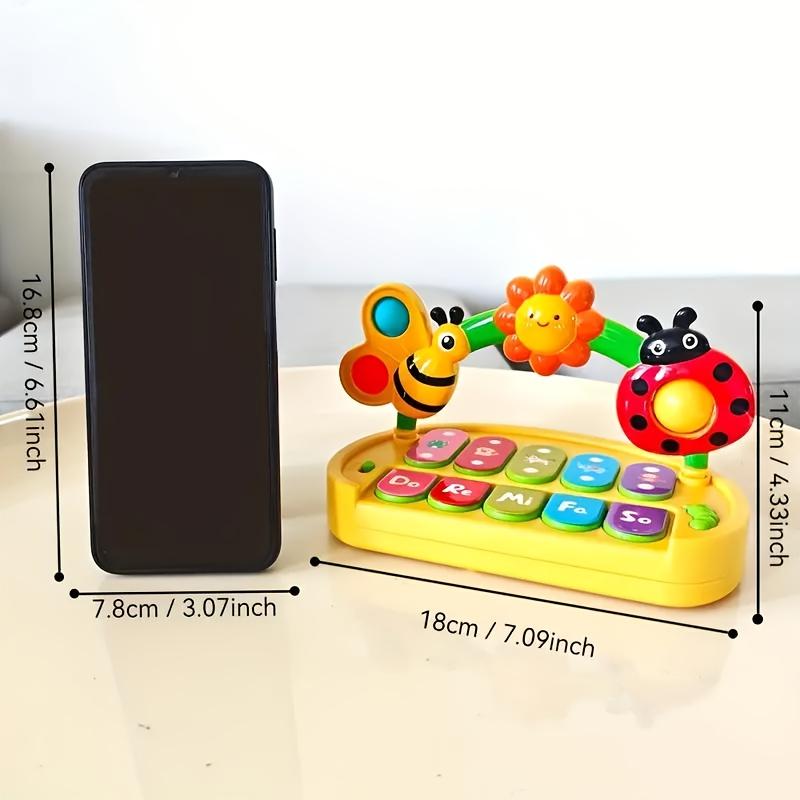 פסנתר צעצוע מוזיקלי עם 4 מצבים בנושא חרקים, עם אורות, כלי לתרגול אצבעות לתינוקות, פעוטות, מקלדת אלקטרונית לאימון חושי, מופעל על ידי סוללות