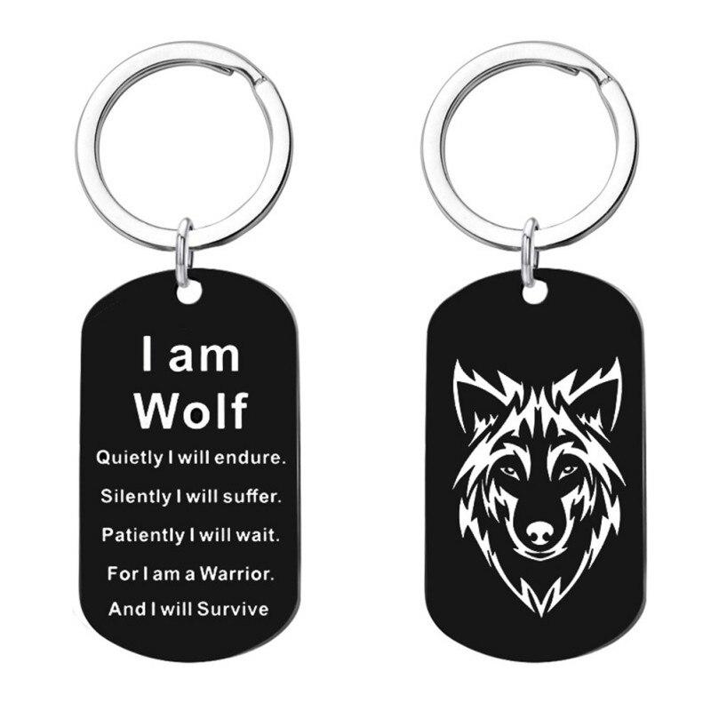 Fashion Rock Stainless Steel Wolf Head Men's Pendant Necklace Accessories Black Keychain Gift For Boyfriend Husband
