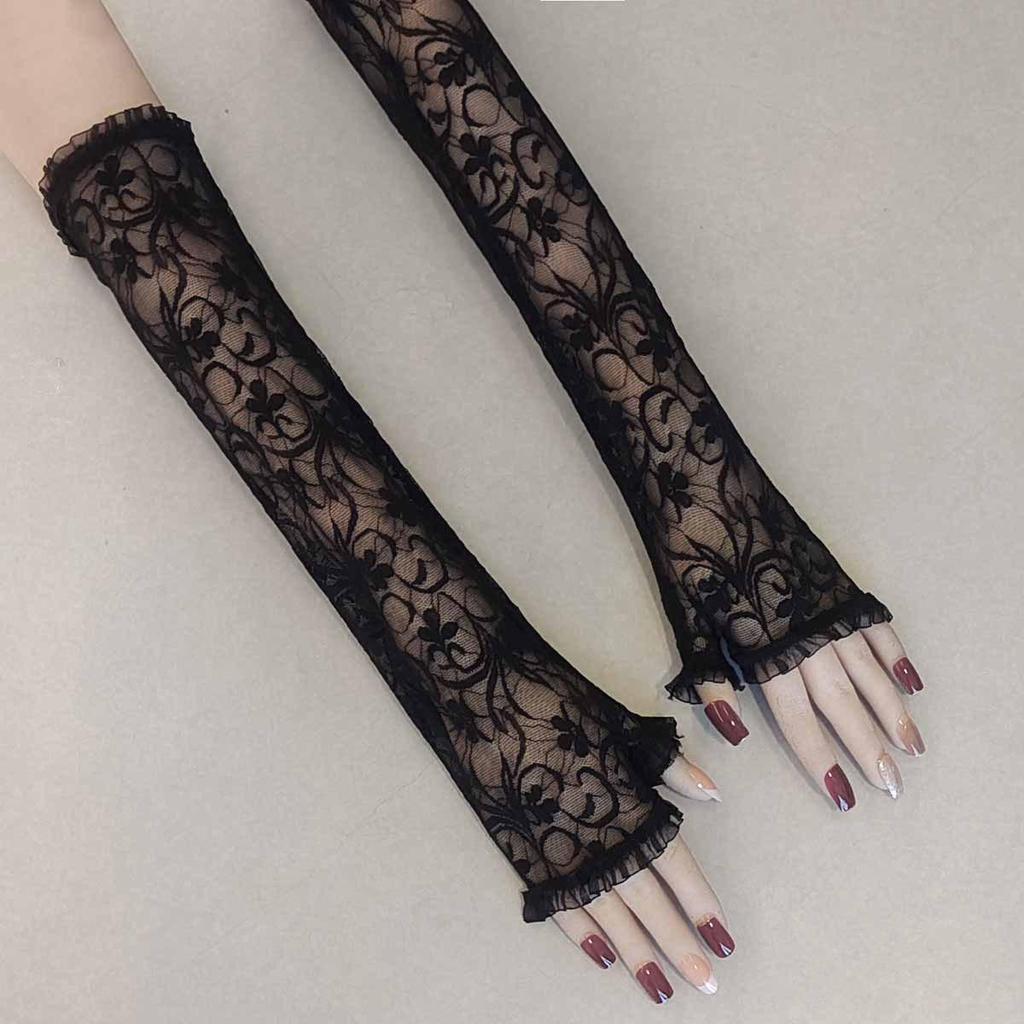 Guanti senza dita in pizzo a ragnatela di Halloween da donna per protezione solare