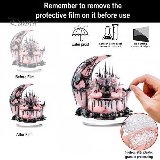 Cute Witchy Desk Accessories Halloween Dark Style Table Decorations, Acrylic Pink And Black Gothic Centerpiece, Fashionable Store Window Ornaments