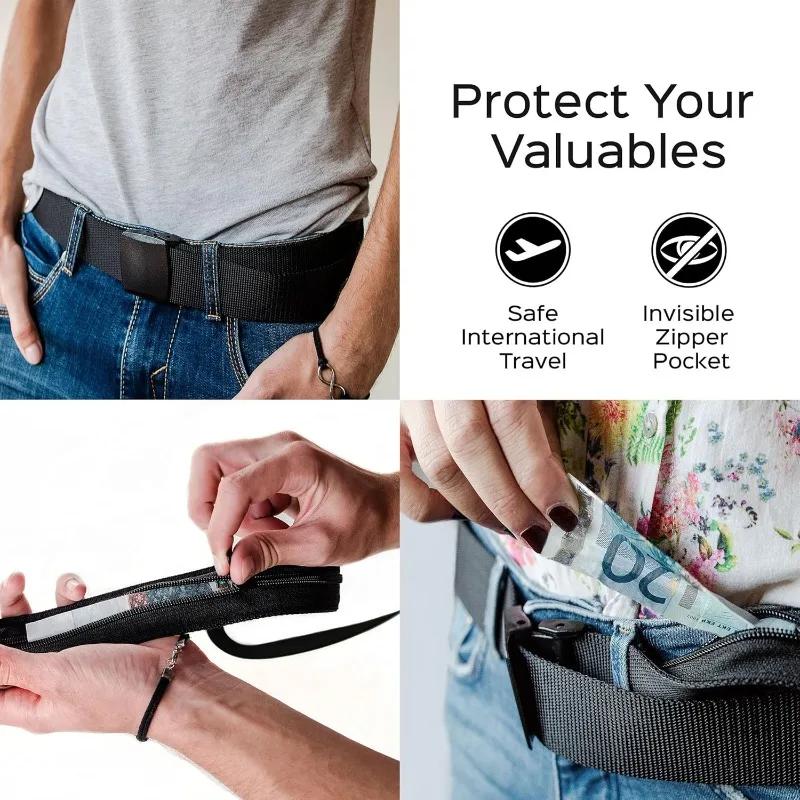 Protiokrádežný peněžní pás Skrytá peněženka Pasový popruh s RFID blokováním pro cestování Tajná kapsa na hotovost Muži Ženy Unisex Bezpečnostní ledvinka
