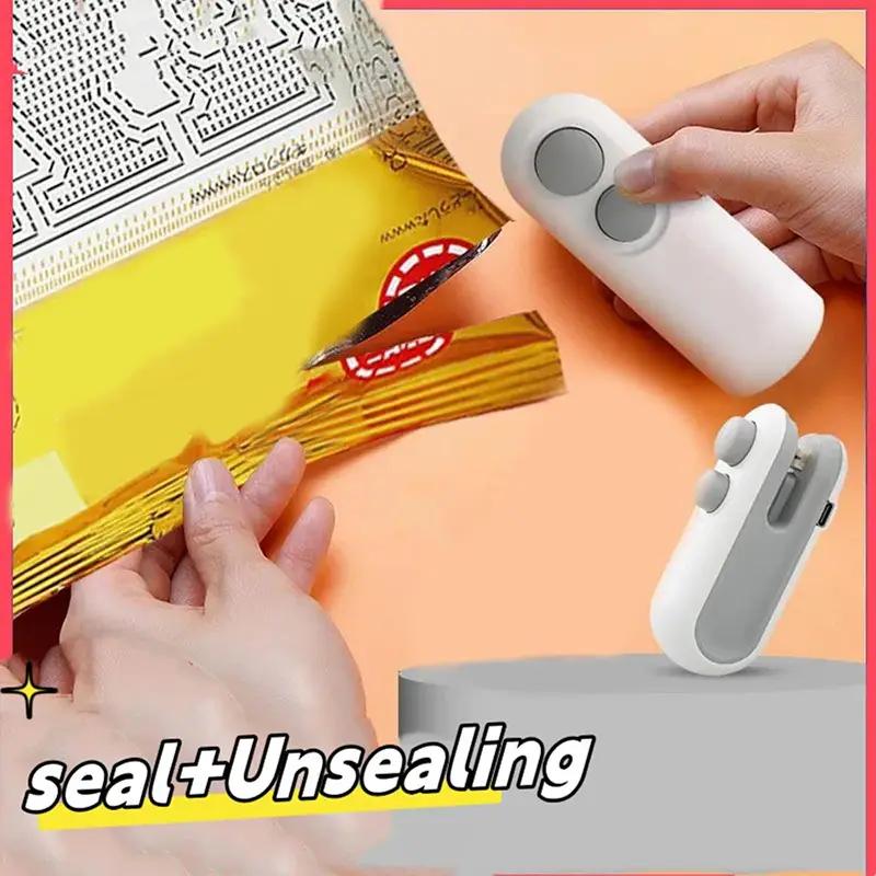 1/2pcs Portable Mini Heat Bag Sealing Machine for Snacks Home Use Rechargeable Sealer Vacuum Sealer Plastic Bag Heat Sealer Clip