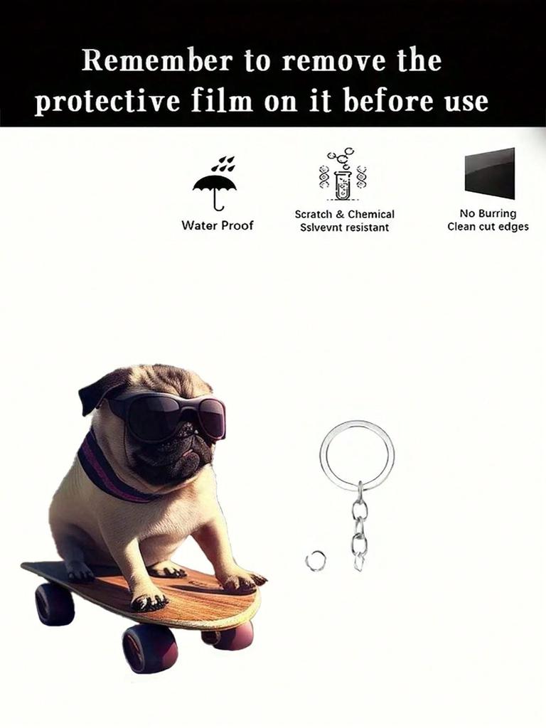 Charming and Cute Skateboard Pug Pendant Suitable for Car Rearview Mirrors DIY Backpack Pendant is the Perfect Gift for Others