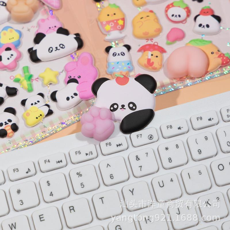 Cute Cartoon 3D Panda Sticker Creative Fun Stress-relieving Rubber Ass Paws Decor Pinch-pinch Phone Case Journal Sticker for kid