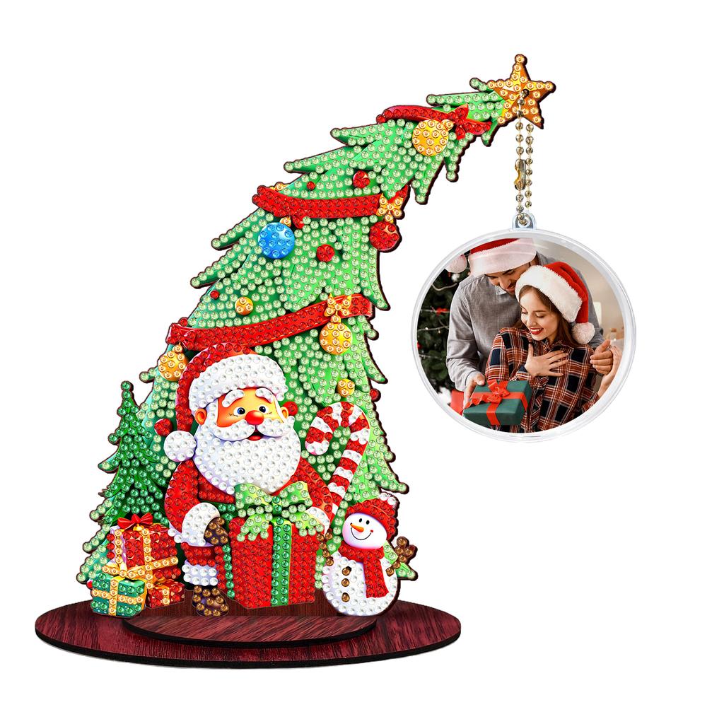 Photo Christmas Tree Table Top Diamond Painting Ornament Kits Wooden 5D DIY Diamond Art Tabletop Decorations Gift for Friends