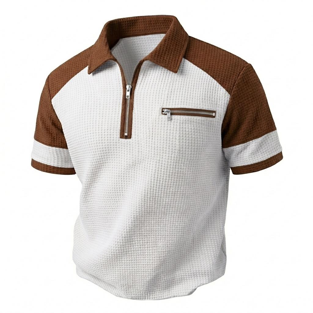 Summer Fashion Checked Polo Shirt with Zipped Pockets – Men’s Sports Polo Shirt S