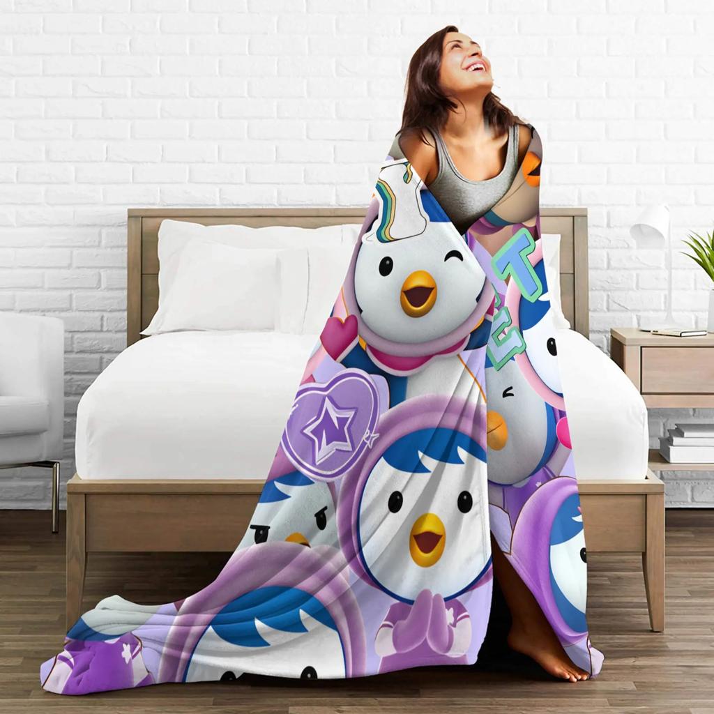 Super Soft Blanket Pororos the Little Penguins Throw Blanket Cute Cartoon Flannel Bedspread For Living Room Funny Sofa Bed Cover
