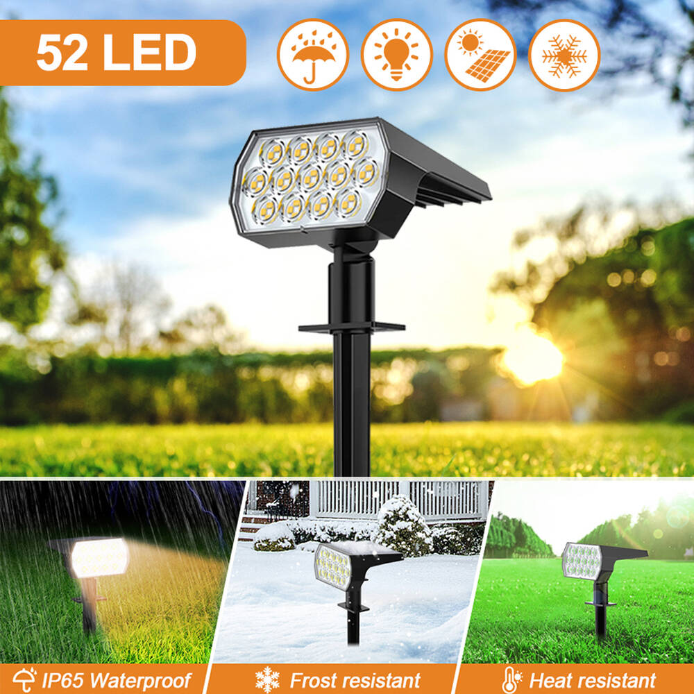 1-2PCS 52LED Solar Spot Lights Outdoor IP65 Waterproof 3 Lighting Modes Landscape Wall Lamp for Garden Yard Tree Lawn Pathway