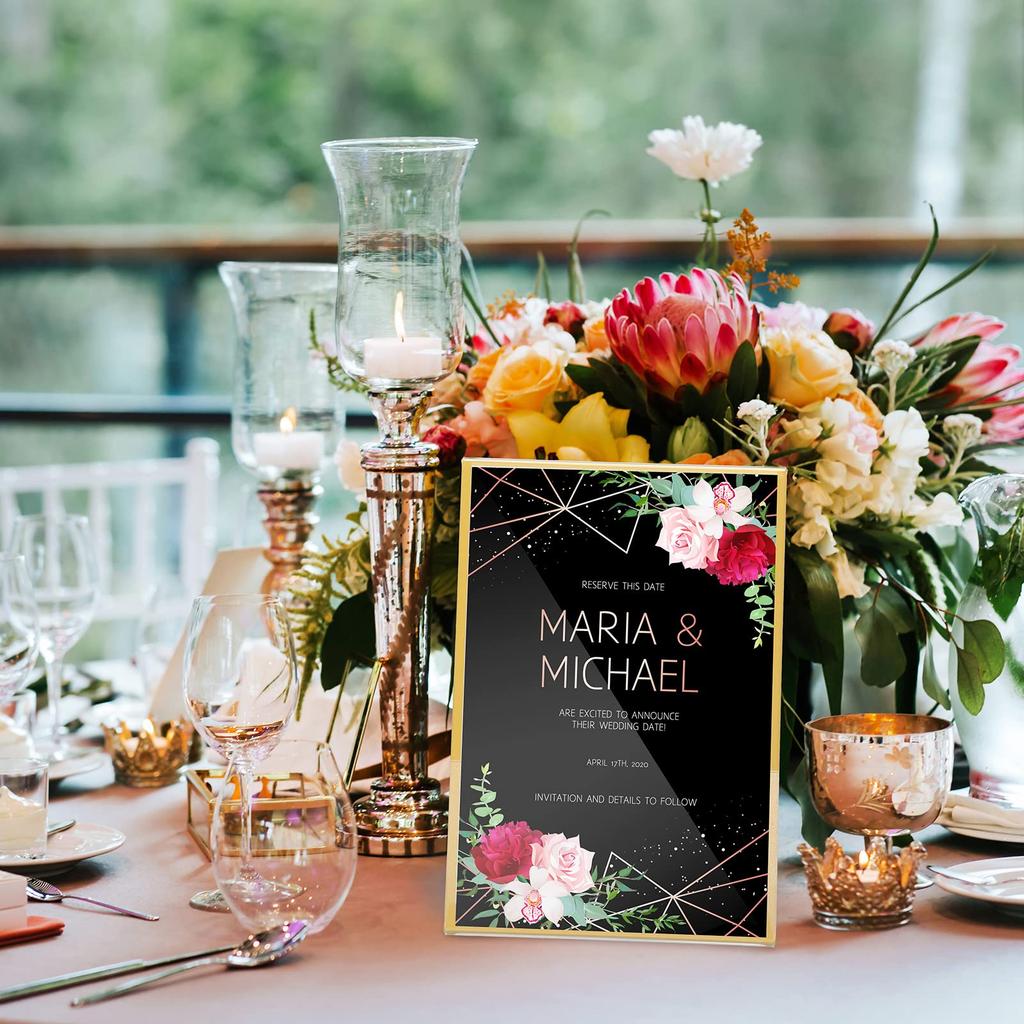 Gold Frame Acrylic Sign Holder Wedding Table Number Holders Clear Menu Picture Document Brochure Stands Photo Office Display