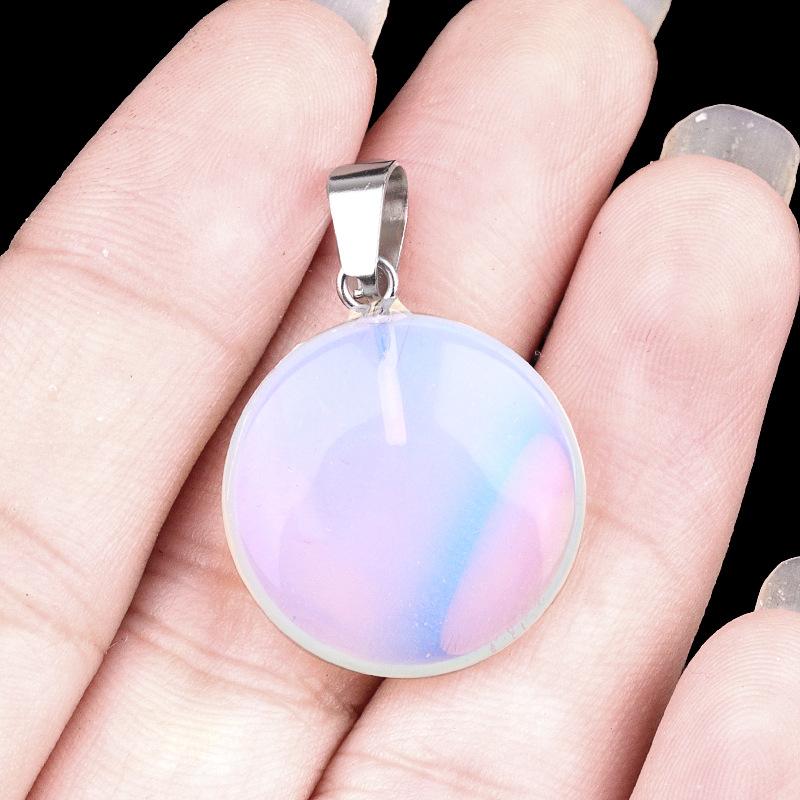 1pc 20mmNatural Stone Mixed Color Flat Round Shape Fine Ladies High Quality Pendant for Jewelry Making DIY Necklace Accessories