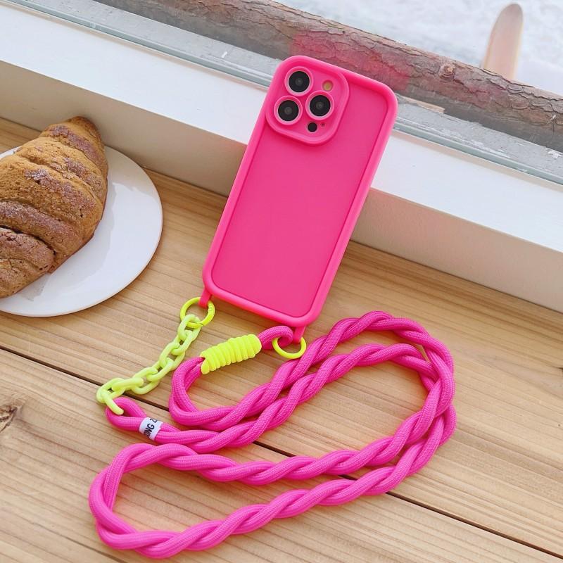 Étui avec cordon pour iPhone 17, 16, 15 Pro Max, 14, 12, 11, 13 Plus, X, XS Max, bandoulière, protection d'objectif souple, finition mate