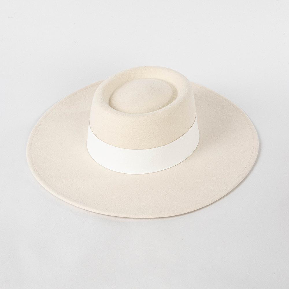 New Winter Warm Wool Fedora Hat  For Women 10CM Wide Brim Ladies Eelegant Wedding Hat Luxury Designer Church Hats