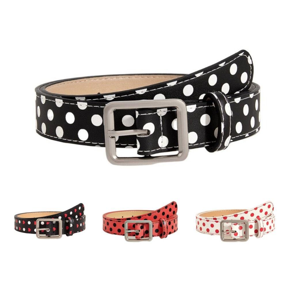 Fashion Vintage Polk Dot Women Belts Y2K Girls Pin Buckle Belt Waistband Jeans Belts PU Leather Waist Strap Gift
