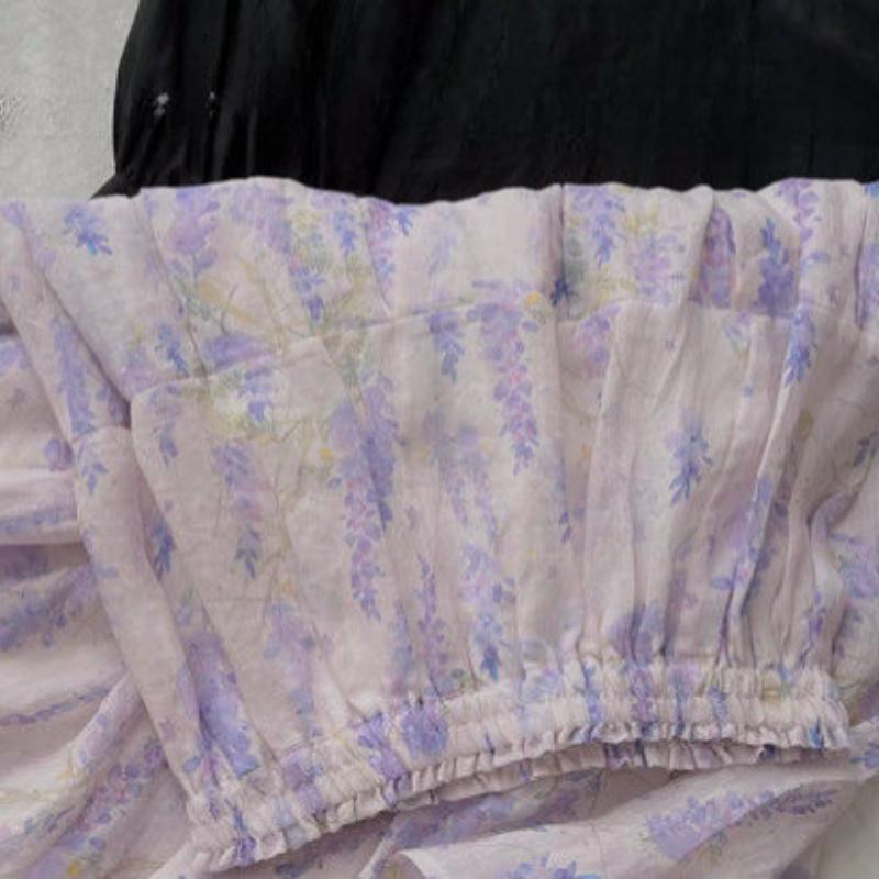 Women's French Vintage Purple Floral Midi Skirt - High-Waist A-Line Silhouette for Summer Elegance & Slimming Fit