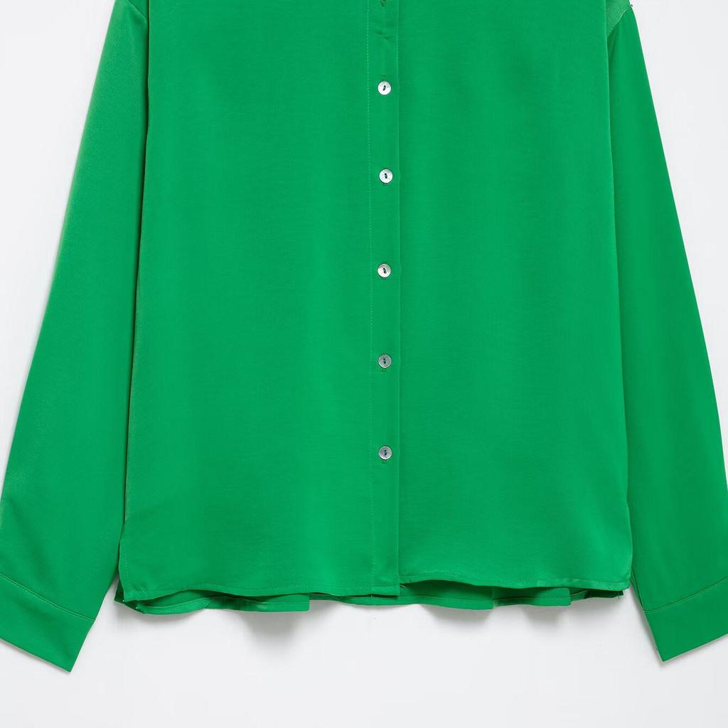 Spring 2025 Women's Minimalist Loose Satin Shirt with Long Sleeves