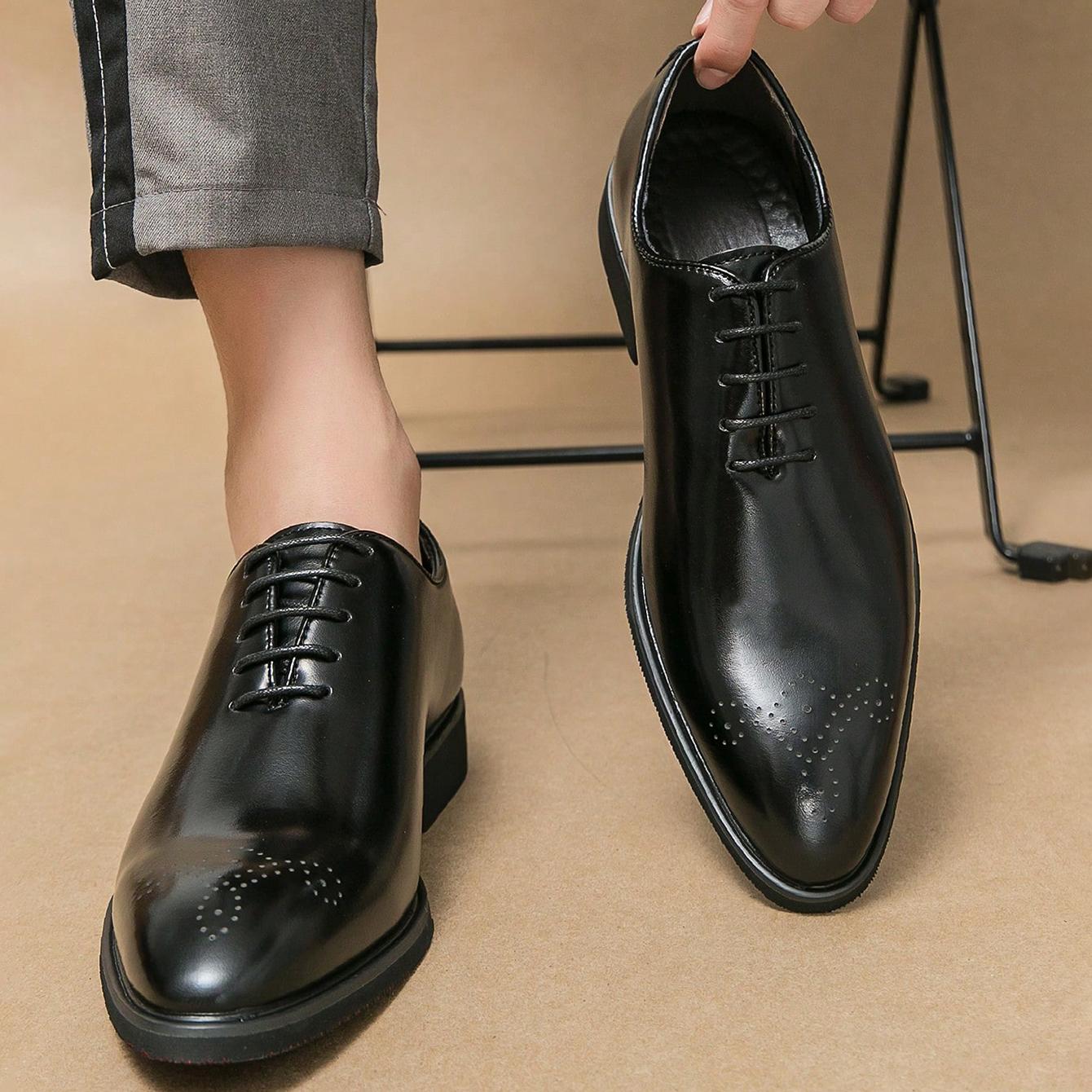 

Classic Dress Leather Men Derby Shoes Formal Pointed Toe Business Leather Shoes Oxford Lace Up Anti SlipOffice Daily Shoes 38 чорний