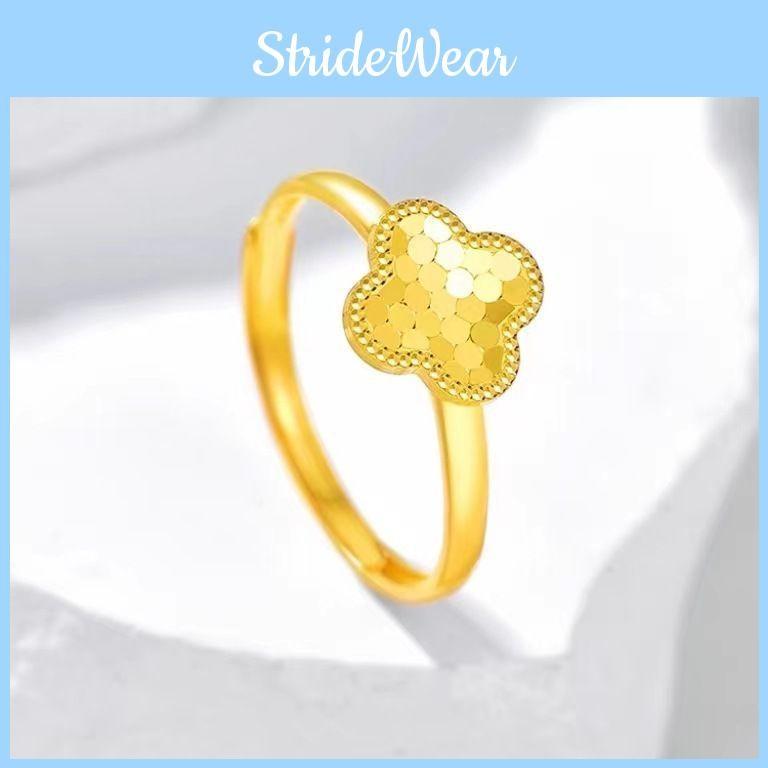 Plated Gold Sophisticated Clover Ring For Women With Elegant Floral Detailing