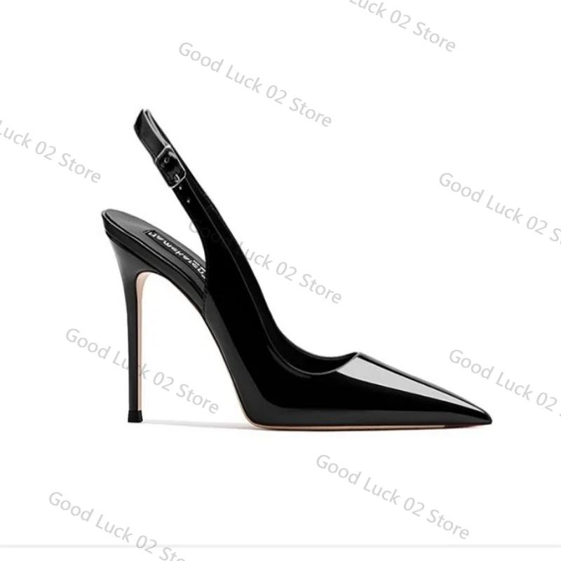 Fashion Sexy High-heeled Sandals with Pointed Tips and Elegant 2025 Summer Patent Leather Strappy Fashionable Party Women's Shoes